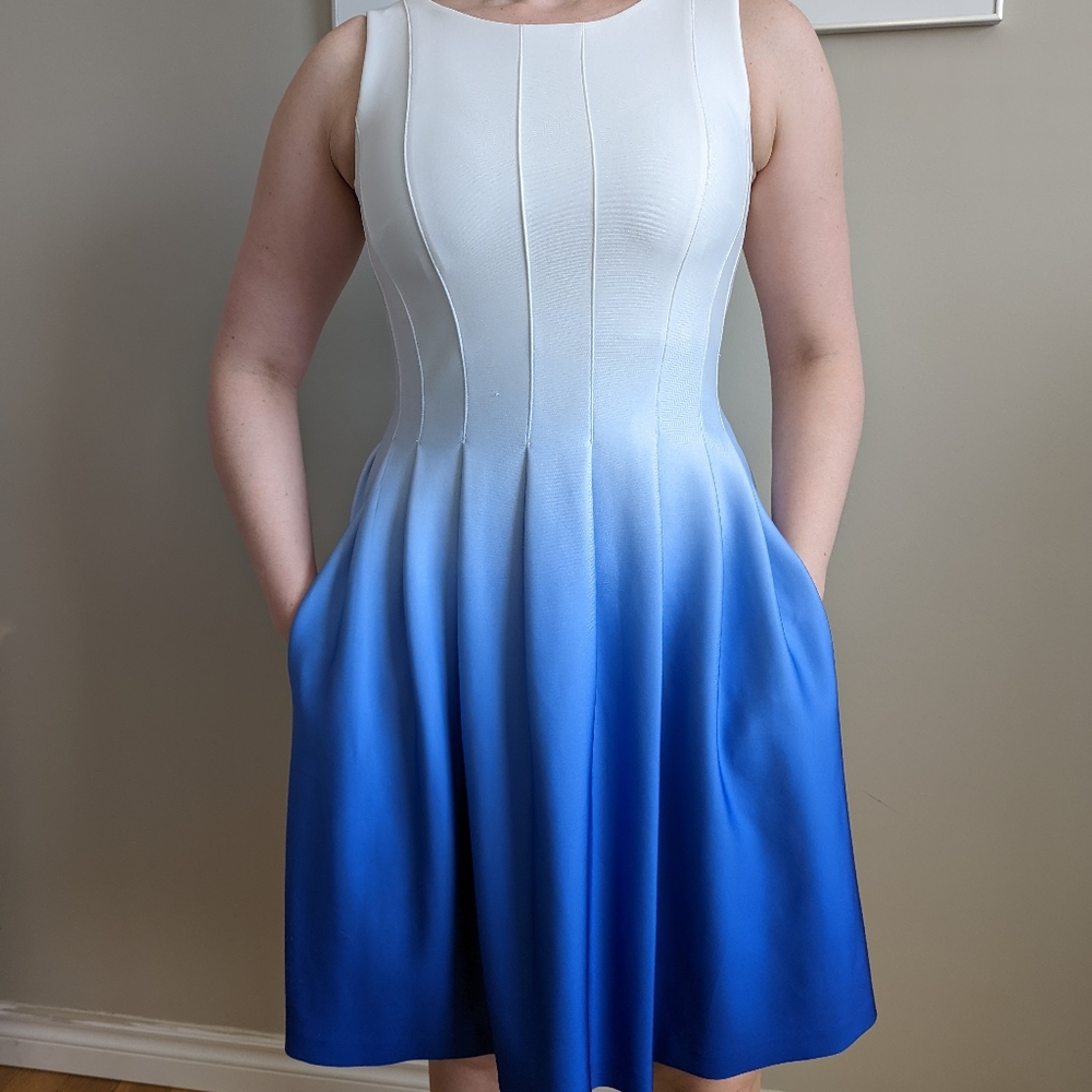 Calvin Klein blue/white ombre scuba dress, size 6.